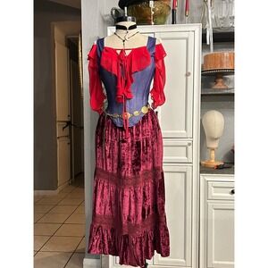 Red Chiffon Blouse Large Fairycore Renaissance Ruffle Flowy Stretchy LARGE